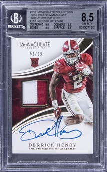 2016 Panini Immaculate Collection Auto #112 Derrick Henry Signed Rookie Patch Card (#51/99) - BGS NM-MT+ 8.5/BGS 10